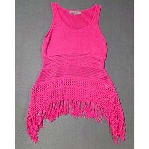 Absolutely Famous Swim Cover Large Pink Knit Crochet Fringe